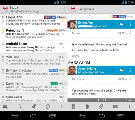 مدیریت جیمیل در اندروید با GMail 4.3