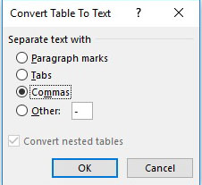 Convert text to tables and vice versa in Word